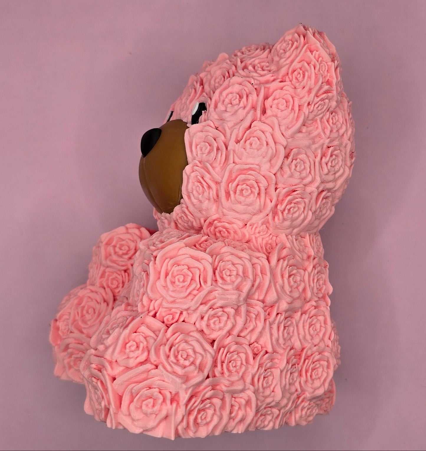 Rose Bear Plastic Figurine with Cute Features and Colorful Design -3D Printed
