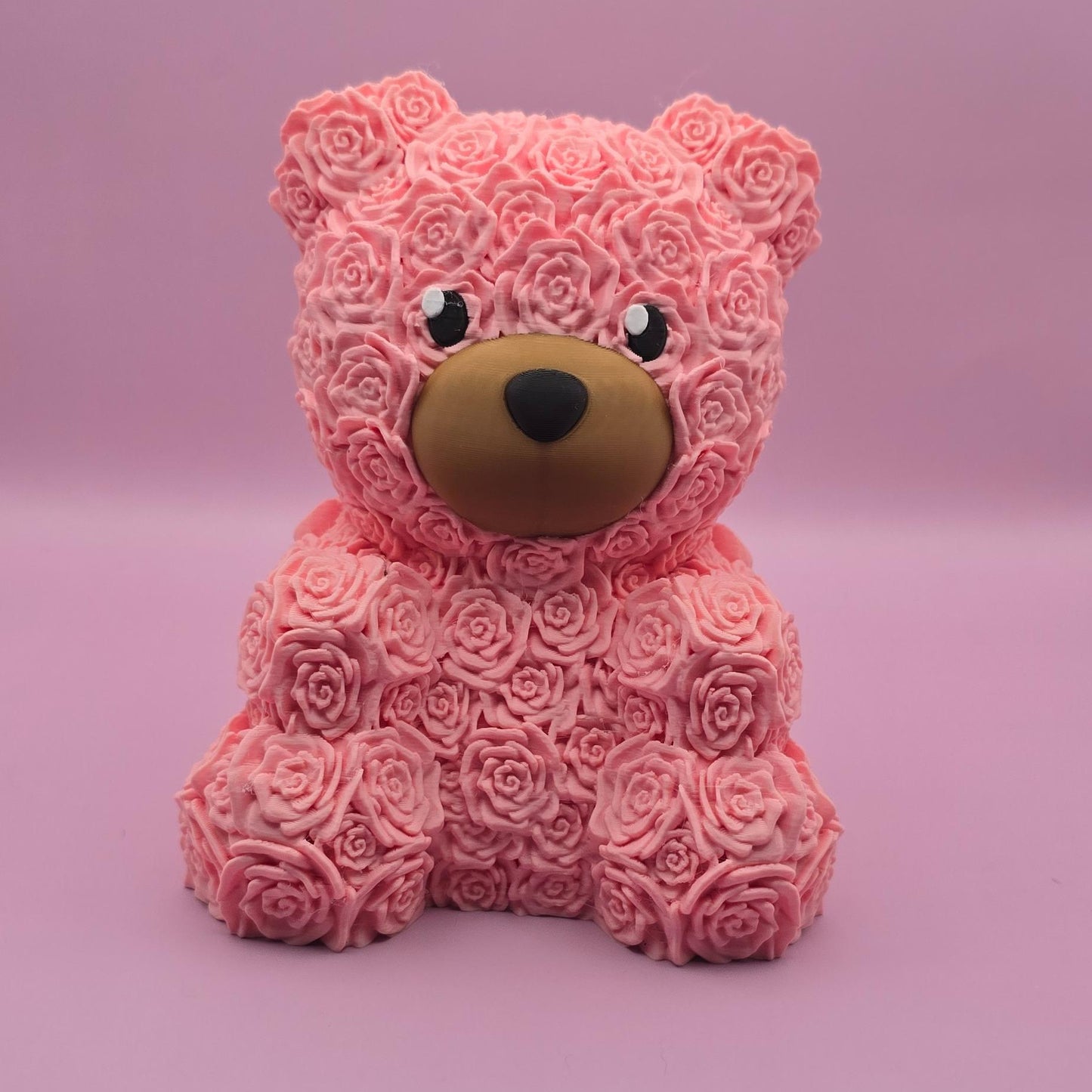 Rose Bear Plastic Figurine with Cute Features and Colorful Design -3D Printed