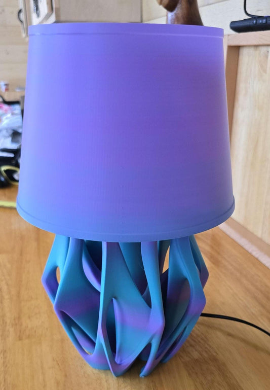 3D Printed LED Table Lamp – Purple & Teal Swirl Base with Gradient Shade – Modern Nightstand or Desk Light – Unique Gift for Home or Office