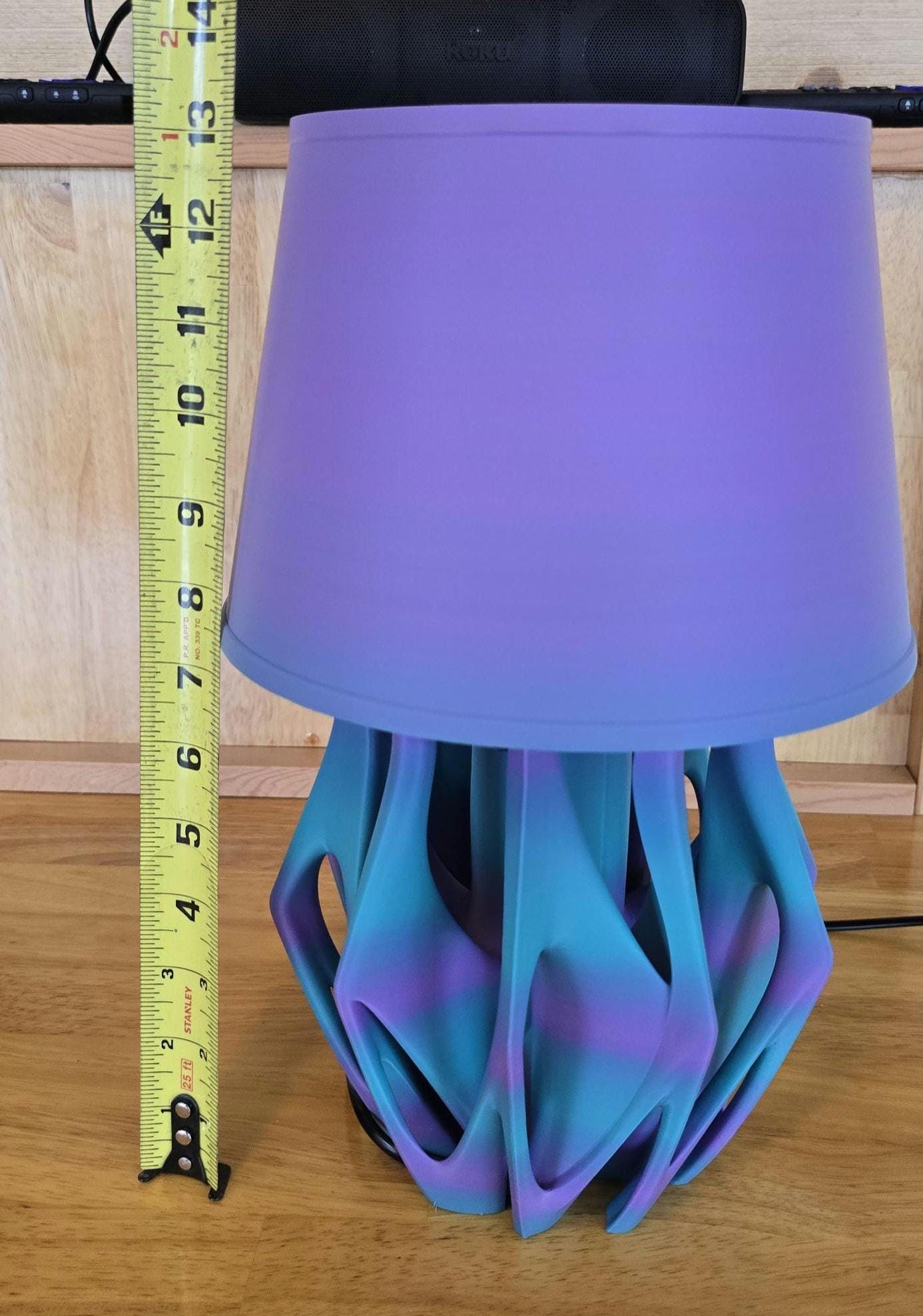 3D Printed LED Table Lamp – Purple & Teal Swirl Base with Gradient Shade – Modern Nightstand or Desk Light – Unique Gift for Home or Office