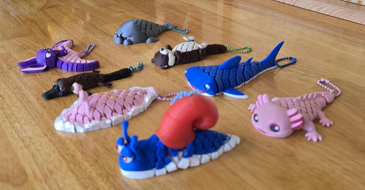 3D Printed Articulated Animal Keychain Toys | Fidget Toy Charms | Otter, Shark, Axolotl, Platypus | Backpack Clip Gifts for Kids