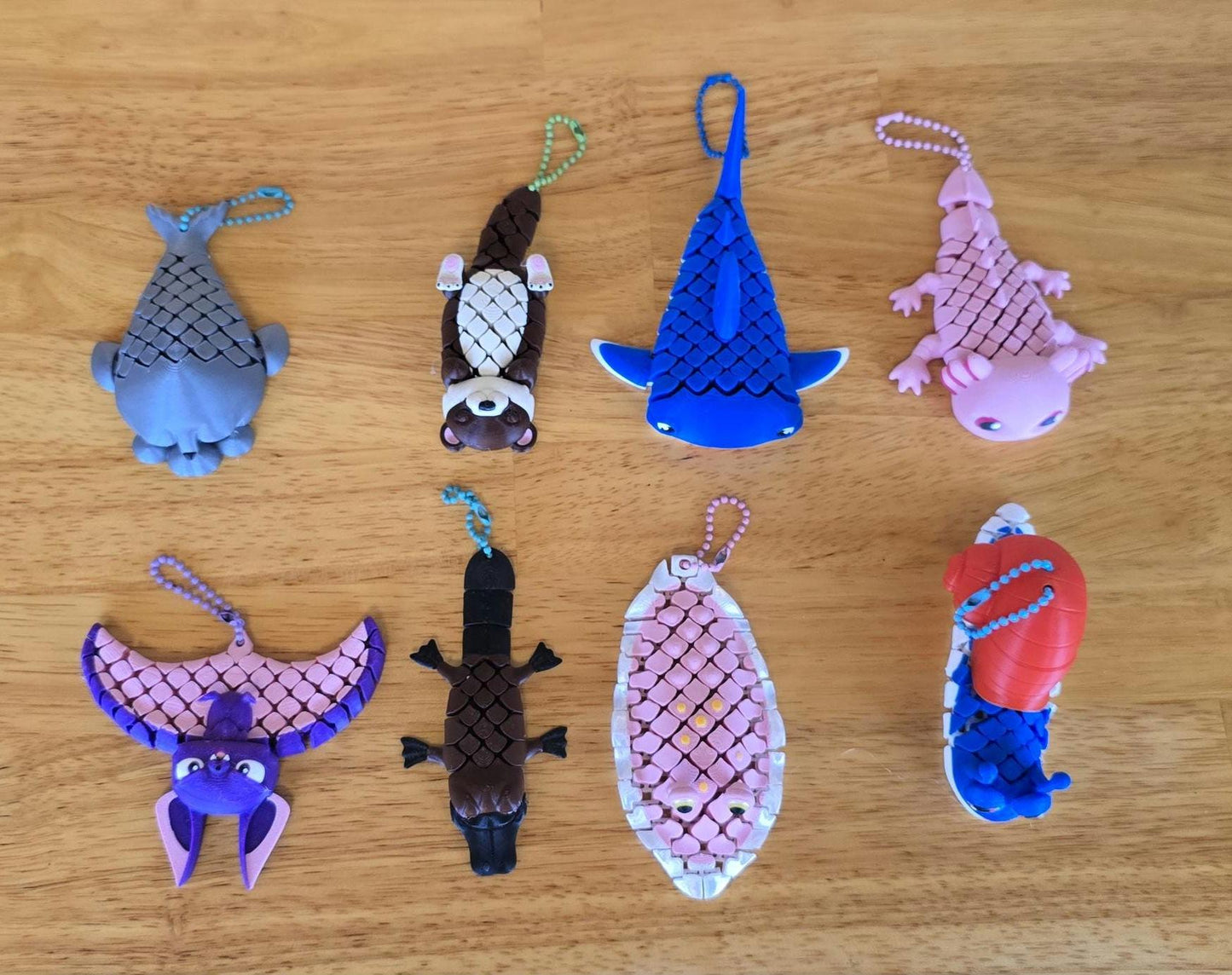 3D Printed Articulated Animal Keychain Toys | Fidget Toy Charms | Otter, Shark, Axolotl, Platypus | Backpack Clip Gifts for Kids