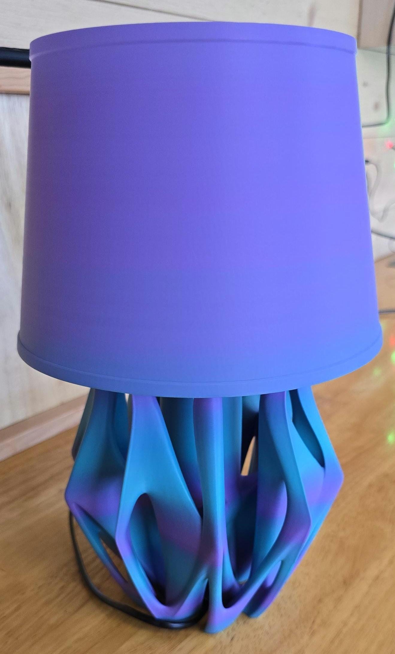 3D Printed LED Table Lamp – Purple & Teal Swirl Base with Gradient Shade – Modern Nightstand or Desk Light – Unique Gift for Home or Office