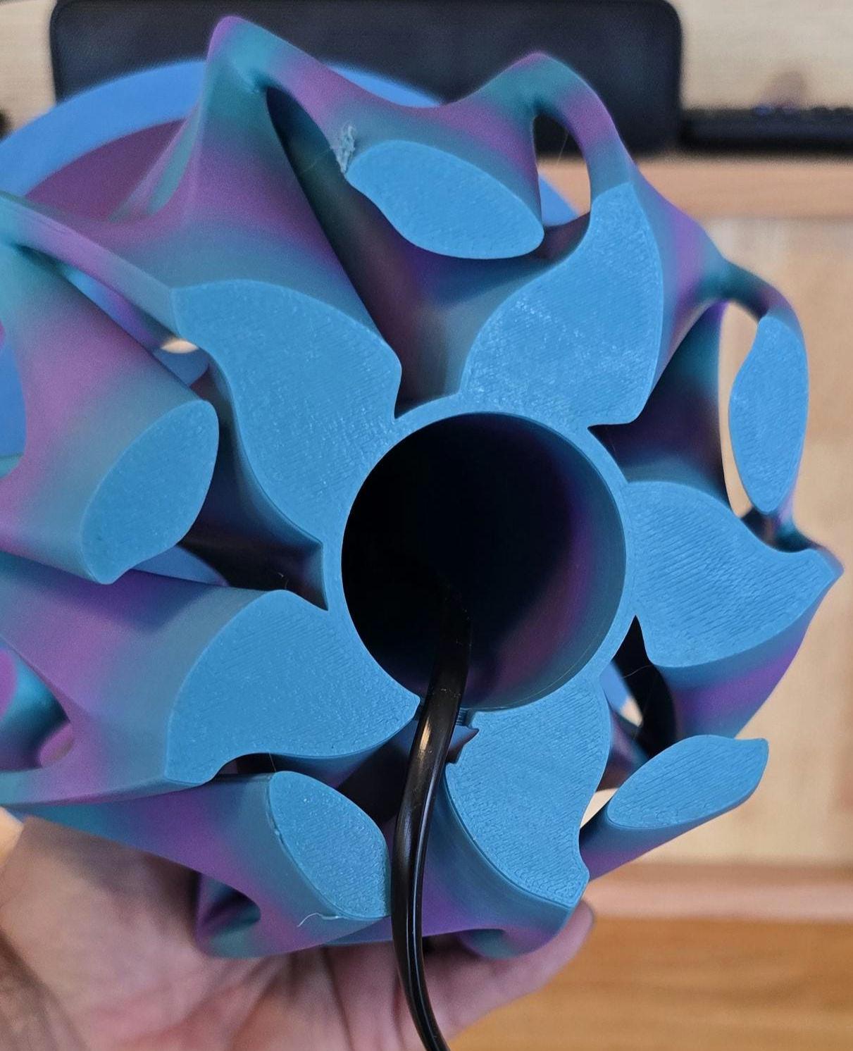 3D Printed LED Table Lamp – Purple & Teal Swirl Base with Gradient Shade – Modern Nightstand or Desk Light – Unique Gift for Home or Office