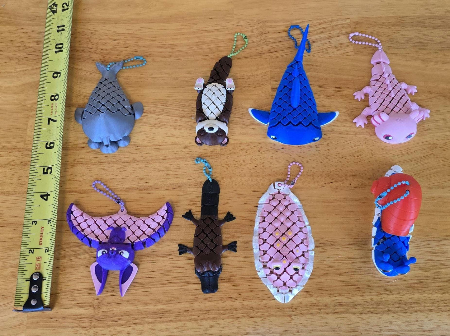 3D Printed Articulated Animal Keychain Toys | Fidget Toy Charms | Otter, Shark, Axolotl, Platypus | Backpack Clip Gifts for Kids