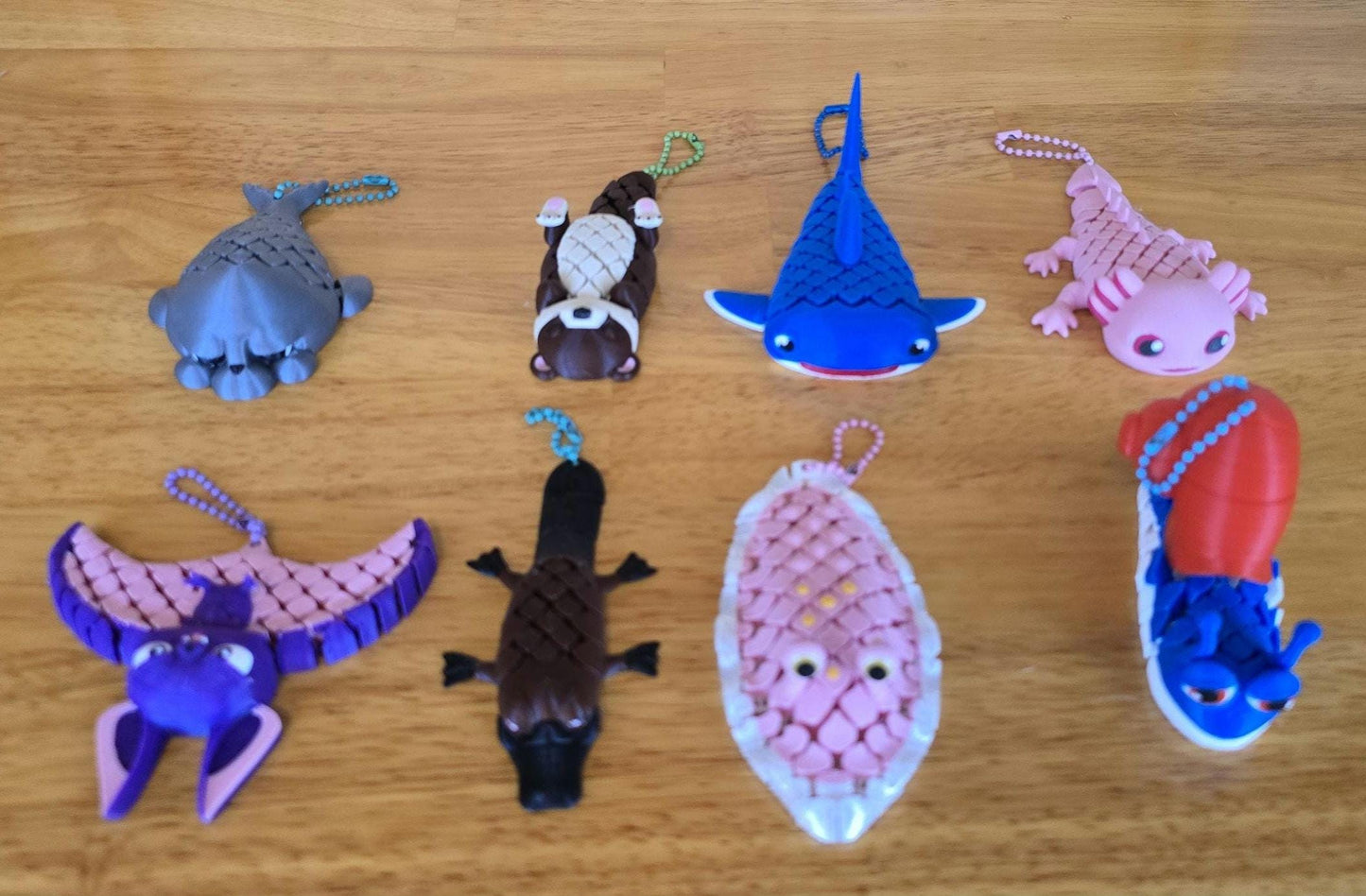 3D Printed Articulated Animal Keychain Toys | Fidget Toy Charms | Otter, Shark, Axolotl, Platypus | Backpack Clip Gifts for Kids