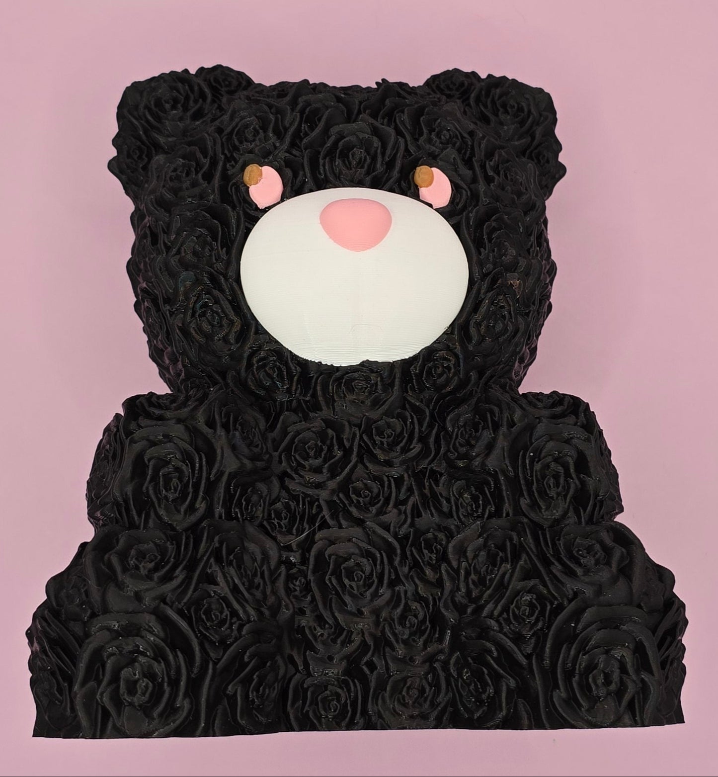 Rose Bear Plastic Figurine with Cute Features and Colorful Design -3D Printed
