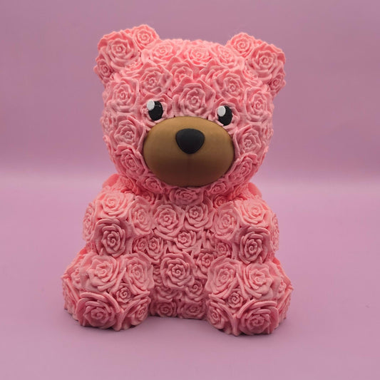 Rose Bear Plastic Figurine with Cute Features and Colorful Design -3D Printed