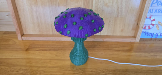 Whimsical Mushroom Lamp – Handmade Fantasy Decor – Purple & Green Toadstool Light