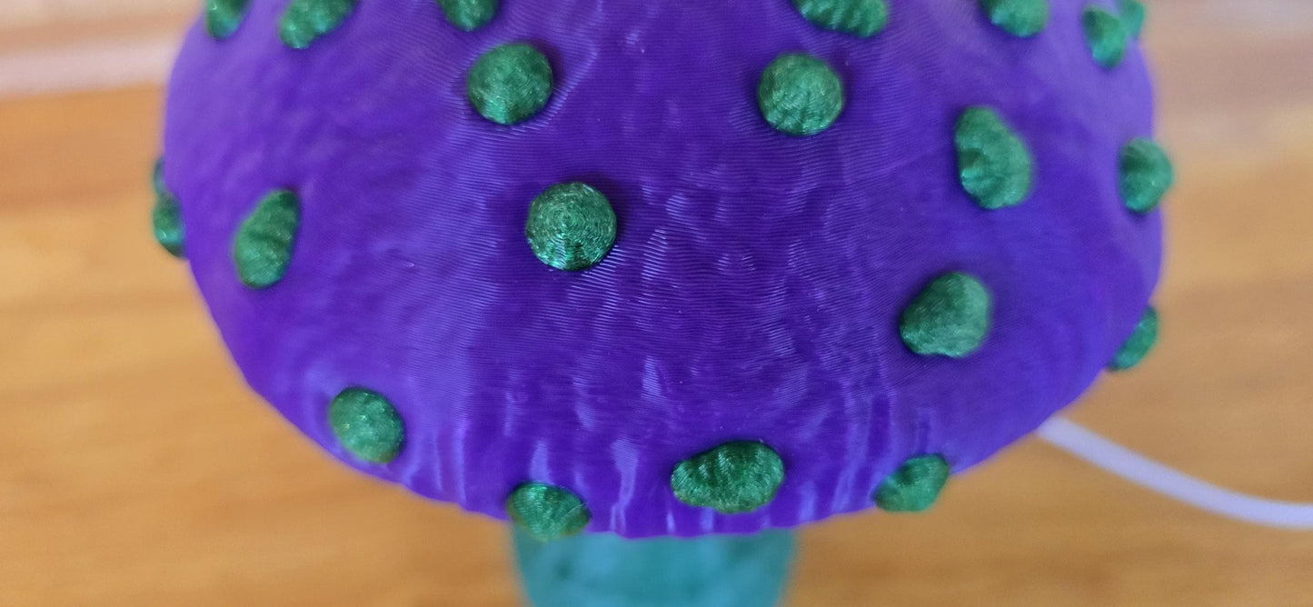 Whimsical Mushroom Lamp – Handmade Fantasy Decor – Purple & Green Toadstool Light