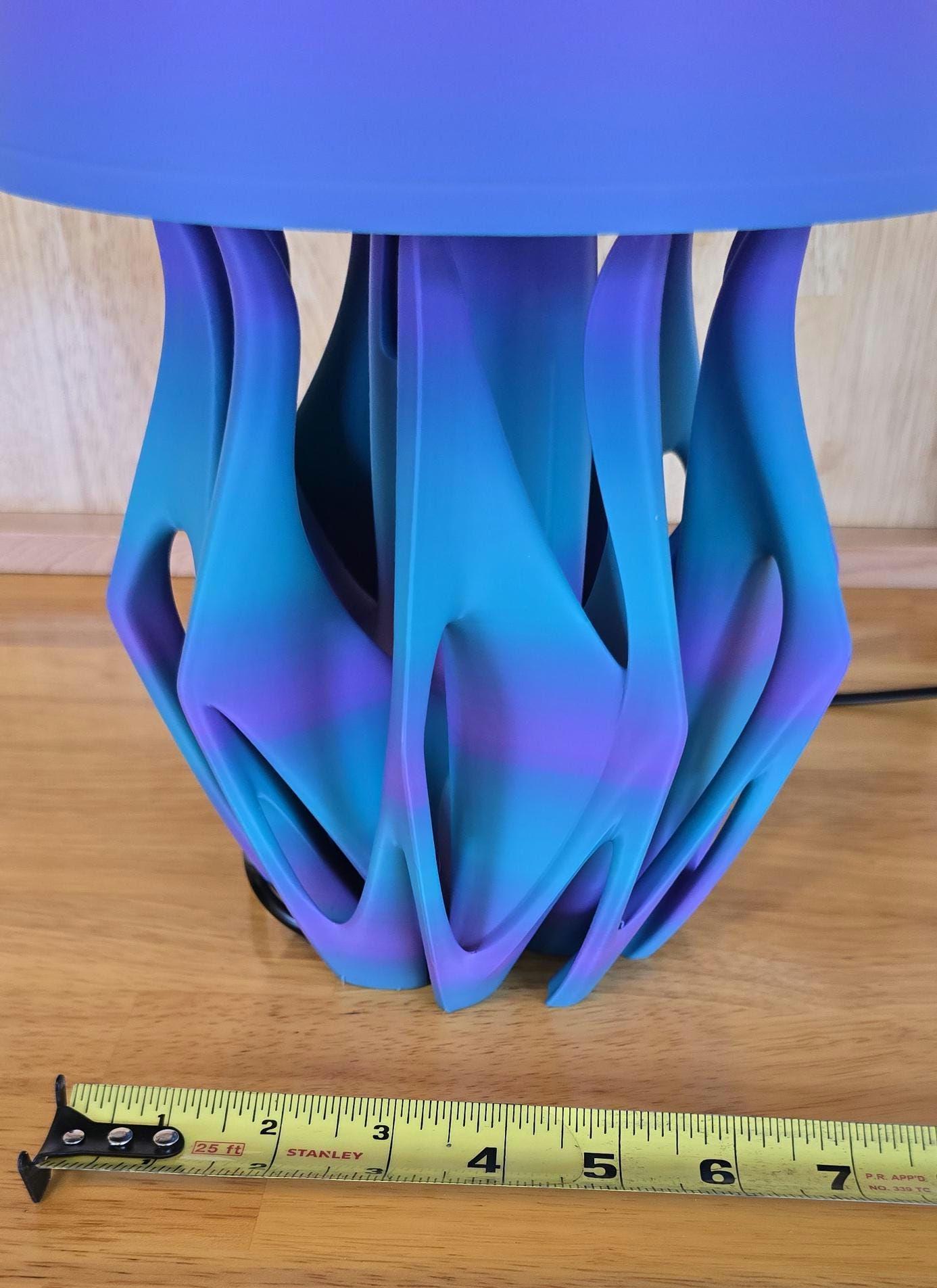 3D Printed LED Table Lamp – Purple & Teal Swirl Base with Gradient Shade – Modern Nightstand or Desk Light – Unique Gift for Home or Office